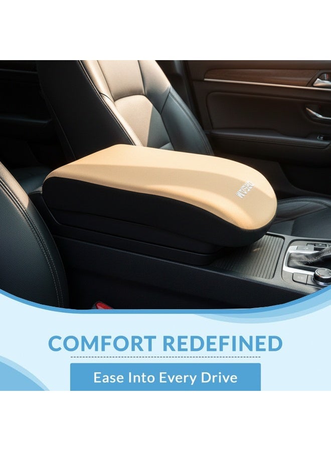 SPIDER Memory Foam Car Armrest Cushion Pad – Center Console Support Pillow, Soft Breathable Arm Rest Cover for Car, SUV, Truck, Office Chair – Pressure Relief, Anti-Slip Base, Universal Fit - Beige - Image 4